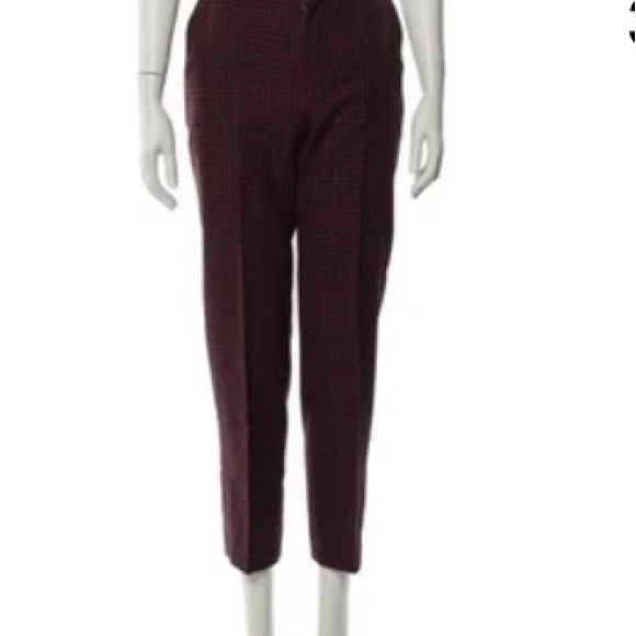 Balenciaga Wool Plaid Houndsooth Trousers in Red and Green